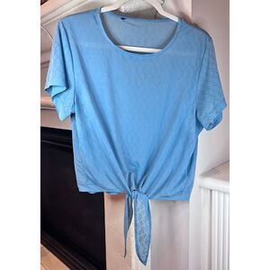 Gymshark Women’s Sheer Blue Tie Front Crew Neck Crop T-shirt Size Medium